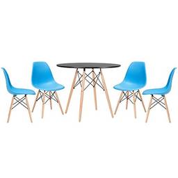 Kit - Mesa Eames 90 cm preto + 4 cadeiras Eames Eiffel Dsw azul céu