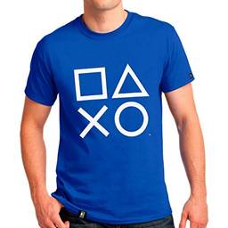 Camiseta Playstation Classic Symbols, Banana Geek, Adulto Unissex, Azul, XG