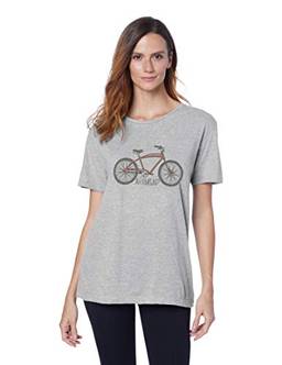 Camiseta Manga Curta Estampada Bike, Joss, Feminino, Cinza, Médio