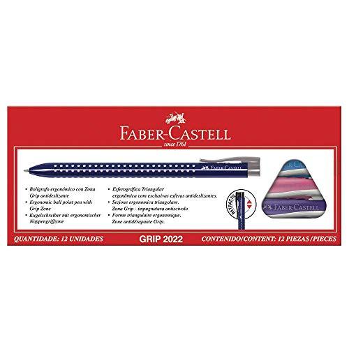 Caneta Esferográfica Grip Retrátil 3 Cores Sortidas 12 Unidades, Faber-Castell