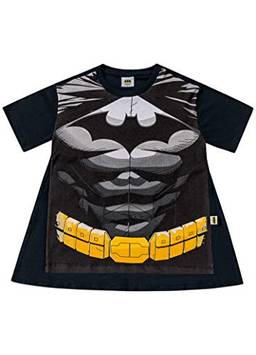Camiseta com Capa Meia Malha Batman, Fakini, Meninos, Preto, 10
