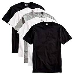 Kit com 5 Camisetas Masculina Básica Algodão Premium (Branco, Preto e Cinza, P)