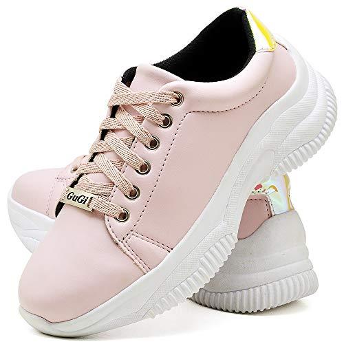 Tênis Feminino Casual Neon Caminhada Plataforma Sneaker Gugi Flatform Cor:Rose;Tamanho:35