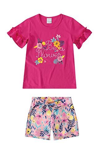 Conjunto Camiseta e Bermuda Flowers, Malwee Kids, Meninas, Rosa, 2