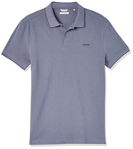 Camisa Polo Slim Básica, Calvin Klein, Masculino, Azul Médio, P
