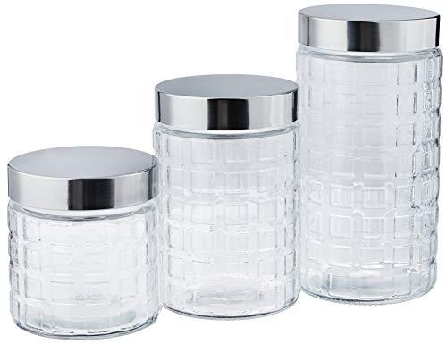 Conjunto de Potes de Vidro com Tampa Inox Quadrados 3 Peças Euro Incolor/Inox