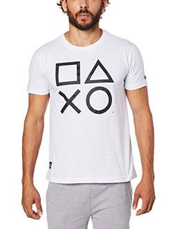 Camiseta Playstation Classic Symbols, Banana Geek, Adulto Unissex, Branco (com preto), XGG