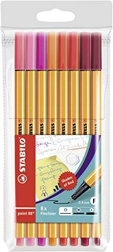 Caneta Fineliner STABILO Point 88"Neon Colours" – Cores sortidas (pacote com 6), Shades of Red, pack of 8