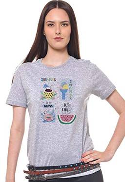 Camiseta Manga Curta Estampada Bahamas, Joss, Feminino, Cinza, Extra Grande