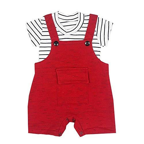 Jardineira Bebê Vermelha + Camiseta Listrada Vermelho/Listras M