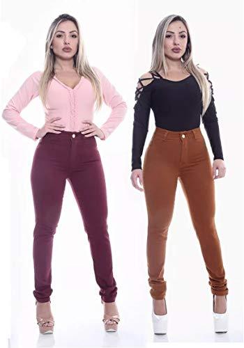 Kit com 2 calças jeans Femininas - Vinho e Caramelo Tamanho:38;Cor:Vermelho (Caramelo/Vinho, 40)