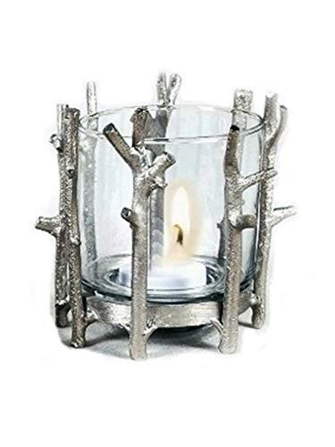 Lamparina Porta velas em vidro e metal Galhos H:8cm Sarquis Samara Prata