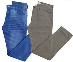 Kit 2 CalçAs Jeans, Sarja (Azul MéDio, Caqui, 38)