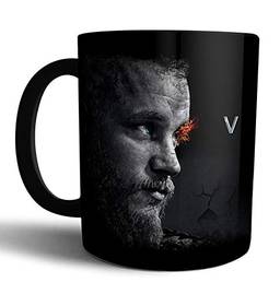 Caneca de porcelana preta Vikings Ragnar Lothbrok Live Comics - Preta