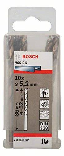 Pacote de 10 Brocas HSS-Co 5.2X52X86 mm, Bosch 2608585887-000, Dourada