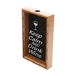 Quadro Porta Rolha de Vinho Bambu Keep Calm & Drink Wine Rojemac Cinza Ferro