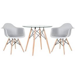 Kit - Mesa de vidro Eames 80 cm + 2 cadeiras Eames Daw cinza claro