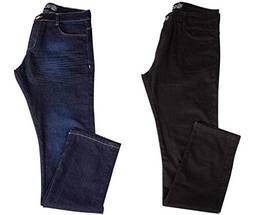 Kit com Duas Calças Masculinas Jeans e Sarja Coloridas com Lycra - Jeans Escuro e Preta - 38