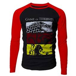 Camiseta masculina manga longa raglan Game of Thrones Stark Lennister Targaryen tamanho:XG;cor:Preto