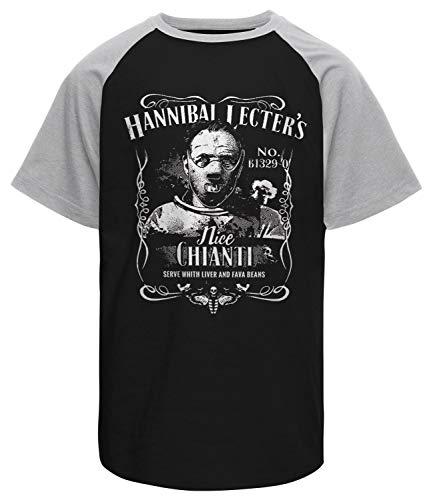 Camiseta masculina raglan Hannibal Lecter Preta e mescla Live Comics tamanho:M;cor:Preto