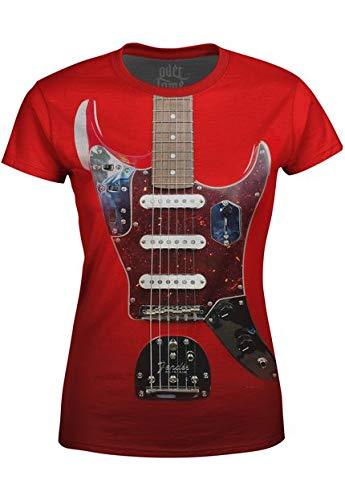 Camiseta Baby Look Guitarra Fender Over Fame Vermelha
