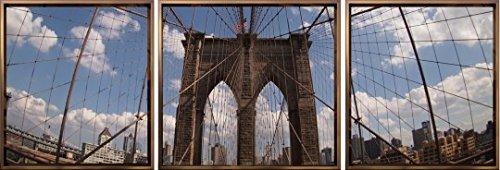 Kit de 3 Quadros Decorativos Ponte do Brooklyn Nova York Decore Pronto Multicor 150x50 cm