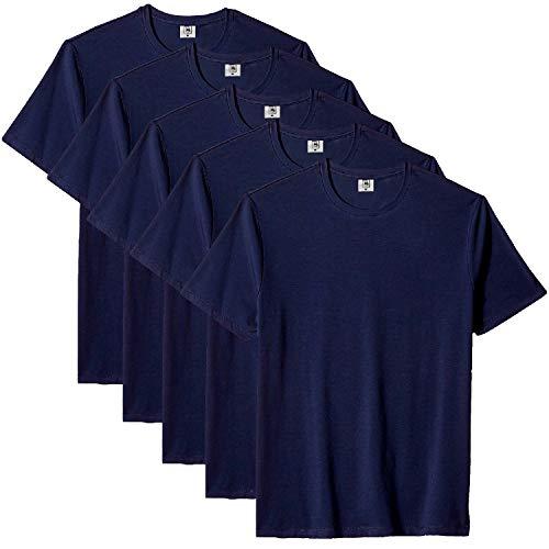 Kit com 5 Camiseta Masculina Básica Algodão Premium (Azul, G)