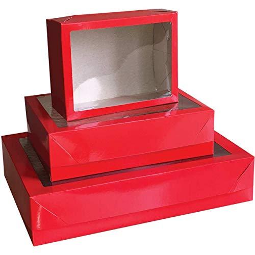 Caixa Para Presente Grande com Tampa, Vermelha e Preta, 5x35x7.5 cm, Pacote com 5 Caixas, Cristina