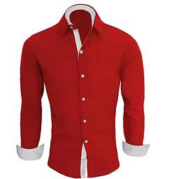 Camisa Social Masculina Slim Fit Luxo Camiseta Manga Longa (Vermelho, P)