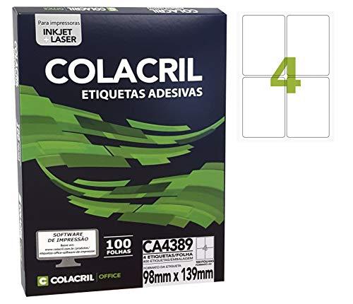 Etiqueta Adesiva A4, 98 mm x 139 mm, 100 Folhas, Colacril, CA4389, Branco, pacote de 400