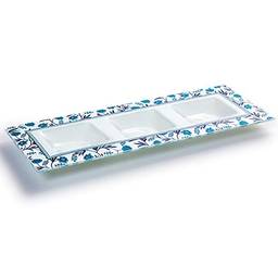 Petisqueira Retangular com 3 Divisórias Home Glass Azul/Branco