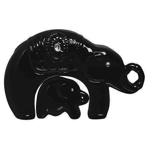Duo Elefantes Mãe E Filhote Ceramicas Pegorin Preto