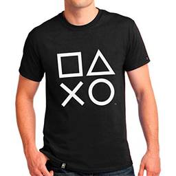 Camiseta Playstation Classic Symbols, Banana Geek, Adulto Unissex, Preto (colorido), GG