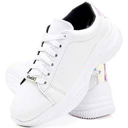 Tênis Feminino Casual Neon Caminhada Plataforma Sneaker Gugi Flatform Cor:Branco;Tamanho:35