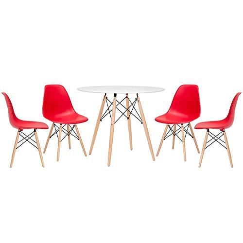 Kit - Mesa Eames 90 cm branco + 4 cadeiras Eames Eiffel Dsw vermelho