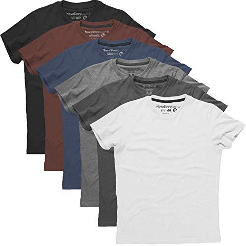 Kit 6 Camisetas Slim Fit Masculinas Básicas Lisas Novastreet Cor:Colorido;Tamanho:P