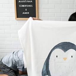 Cobertor Bicho Pinguim, Coisas de Nine, Branco Amarelado com Estampa Colorida, Único