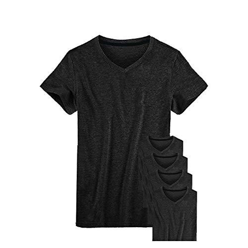 Kit 05 Camisetas Camisas Masculina Gola V Slim Fit Basica (5 PRETO, G)