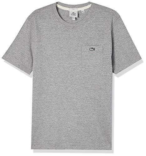 T-shirt de algodão com bolso Lacoste LIVE unissexo, Cinza Mescla, PP