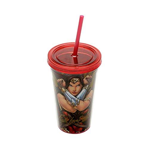 Wonder Woman Copo Canudo Plástico Urban Vermelho 10x6.5x15.6 cm
