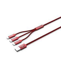 C3TECH, 441010500704 - Cabo Usb 4.2A, 2 x Micro-USB 1 x Lightning, 1,2 m, Vermelho