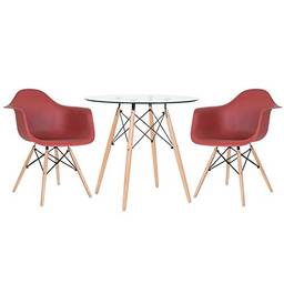 Kit - Mesa de vidro Eames 80 cm + 2 cadeiras Eames Daw terracota