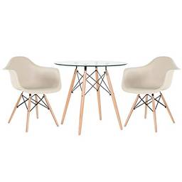 Kit - Mesa de vidro Eames 80 cm + 2 cadeiras Eames Daw bege