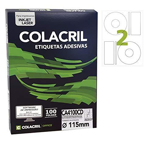 Etiqueta Adesiva A4 Redonda, 115 mm/CD, 100 Folhas, Colacril CA4100CD, Branco