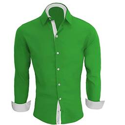 Camisa Social Masculina Slim Fit Luxo Camiseta Manga Longa (Verde Bandeira, P)