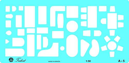 Gabarito Completo de Móveis e Sanitários, A-5, Trident, Acrílico Azulado, 24.5 x 12 cm