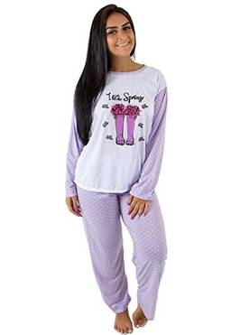 Pijama Feminino Manga Longa e Calça Comprida (G, Lilás)