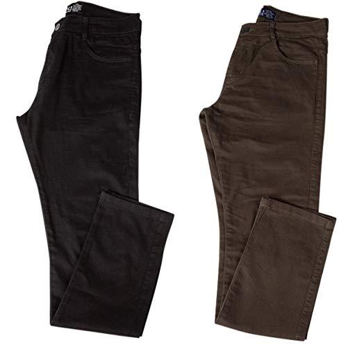 Kit com Duas Calças Masculinas Jeans e Sarja Coloridas com Lycra - Preta e Verde - 40