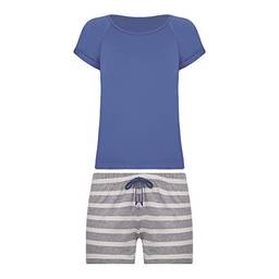 Pijama Lupo AF Loungewear Curto - Listrado feminino Azul P