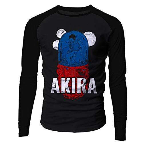Camiseta masculina manga longa raglan Akira Anime Anos 80 tamanho:XG;cor:preto